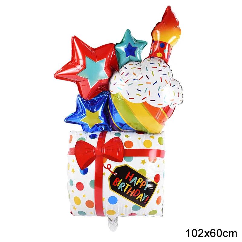 Large Birthday Cake Foil Balloons Cartoon Bear Cake Balloon Kids Toys Happy Birthday Party Decoration Supplies Photo Props INS - AIAZ