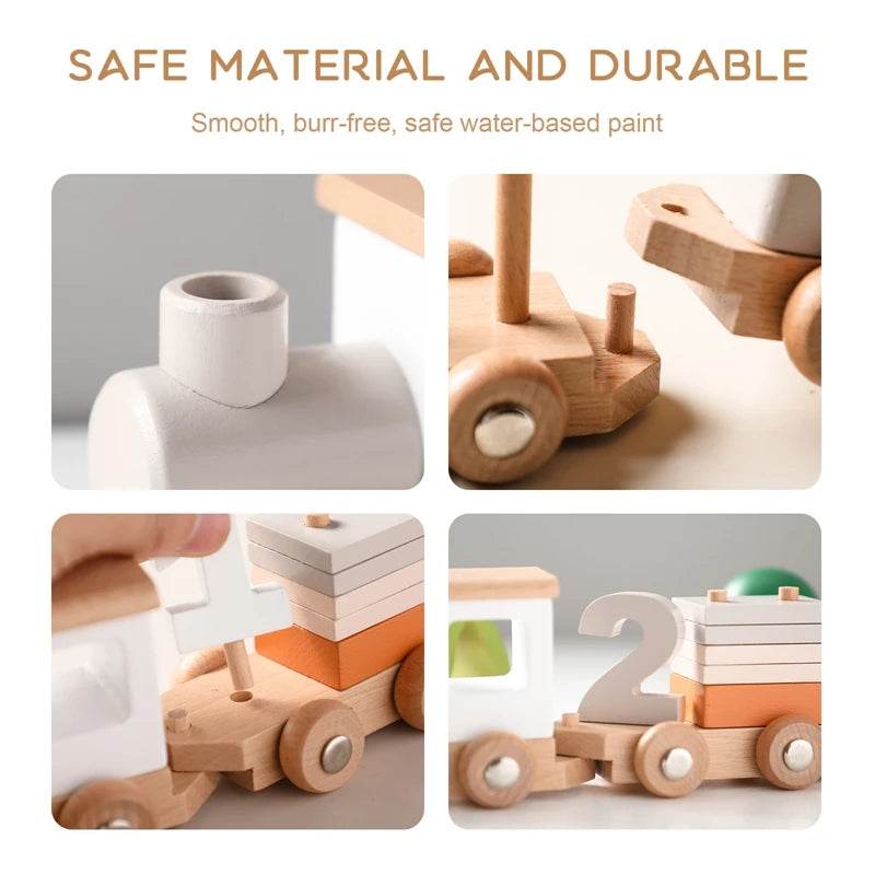 Wooden Train Birthday Toy Montessori Toys Baby Educational Toys Wooden Trolley Baby Learning Toys Number Of Wood Baby's Toys - AIAZ