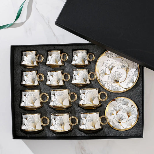 Fashionable European style ceramic coffee cup gold-plated 12 cup dish ceramic cup coffee cup 24 piece set gift box