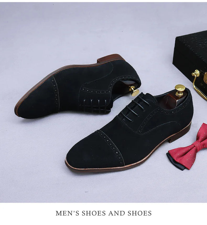 Business Casual Leather Shoes Men's Handmade Three-Joint Genuine Leather Men's Frosted British Suede Leather Lace-Up Men's Shoes