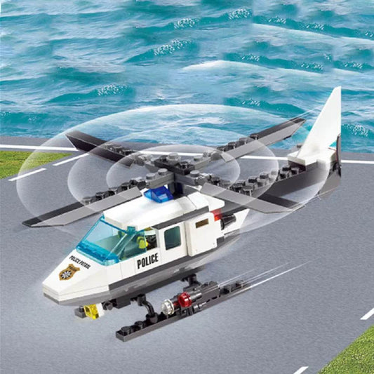 Children Education Toys DIY Block Patrol Helicopter Police Car Assembly Set Up Puzzle Kids Fun Boy Gifts - AIAZ