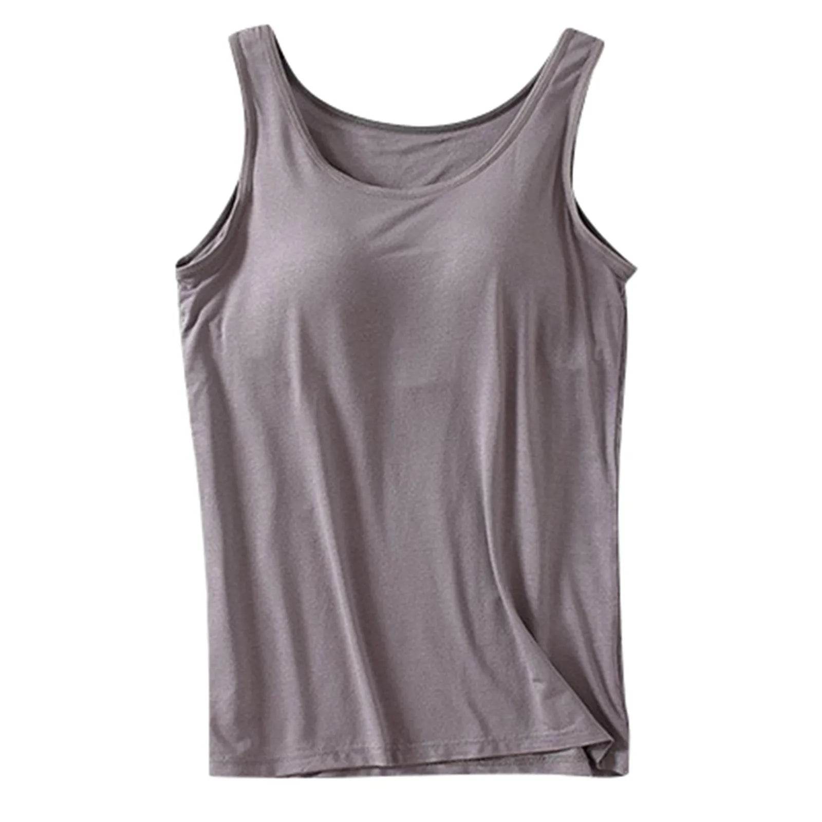 Womens Tank Tops 2025 Summer Casual Crew Neck Sleeveless Camisole With Built In Bras Plus Size Casual Bandeau Tops For Women - AIAZ