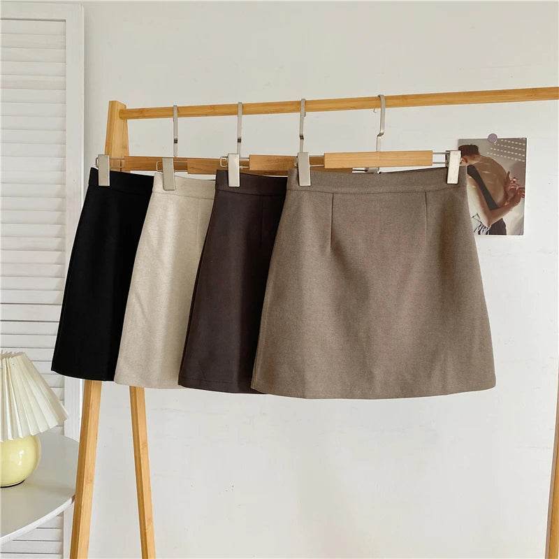 Skirts Women Solid A-line Sexy Prevalent Zipper Mini Skirts Daily Minimalist Fall Basic Street Style Korean Above Knee Clothes - AIAZ
