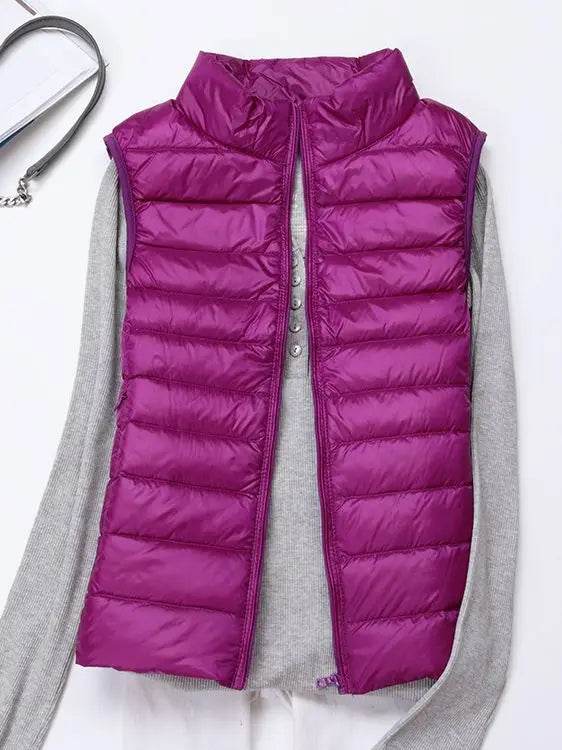 0-10℃ Women Vests Autumn Winter Ultra Light Duck Down Vest Female Slim Sleeveless Jacket Windproof Warm Puffer Waistcoat 4XL - AIAZ