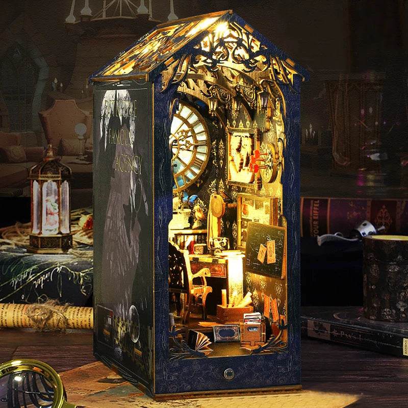 DIY Book Nook Kit Miniature Doll House With LED Light 3D Puzzle Model Building Wooden Bookshelf Bookend Toy Adults Birthday Gift - AIAZ