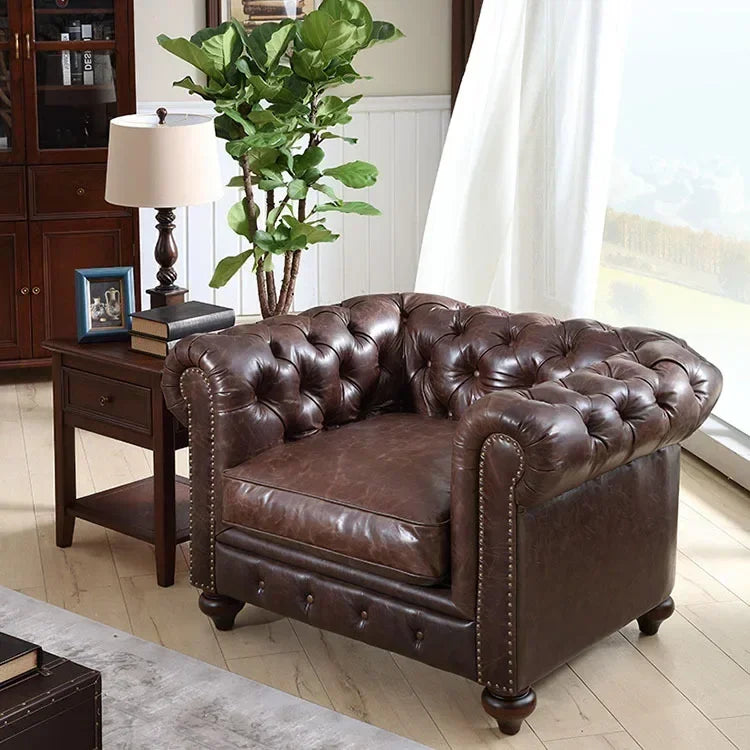 Imitation Oil Wax Leather Vintage Style Roll Arm Chesterfield Sofa Living Room Furniture de Salon