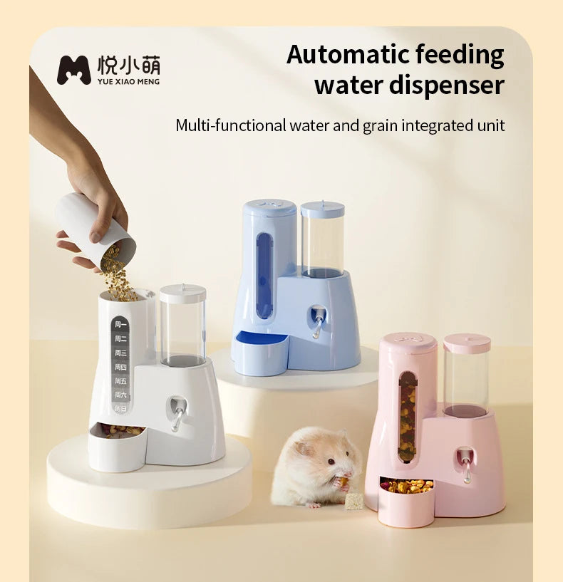 Hamster Water Feeder Small Animal Automatic Dispenser Drinking Water Bottle Bowls Dish with Food Container for Guinea Pig Rat