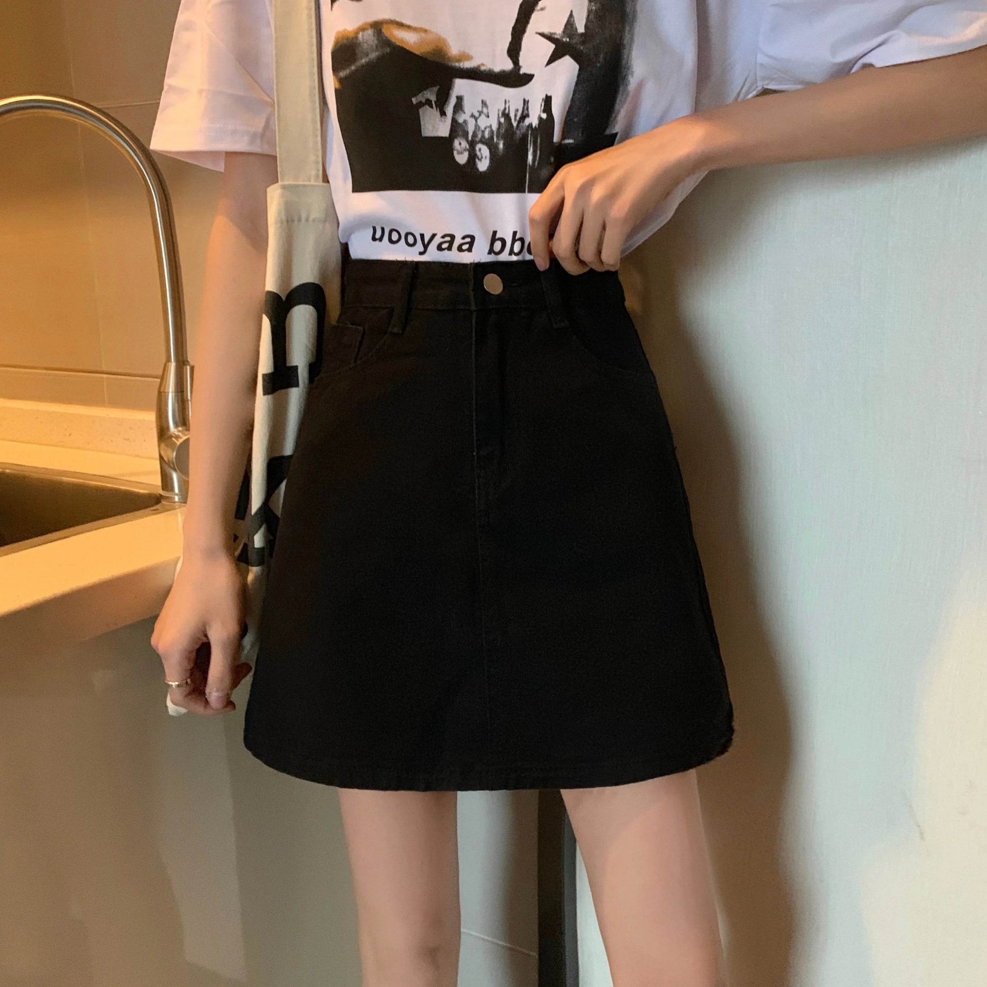 High Waist Denim Skirt Versatile Skirt Women's Clothing A-Line ort Skirt Slimming Wraparound Summer 202 plus Size - AIAZ