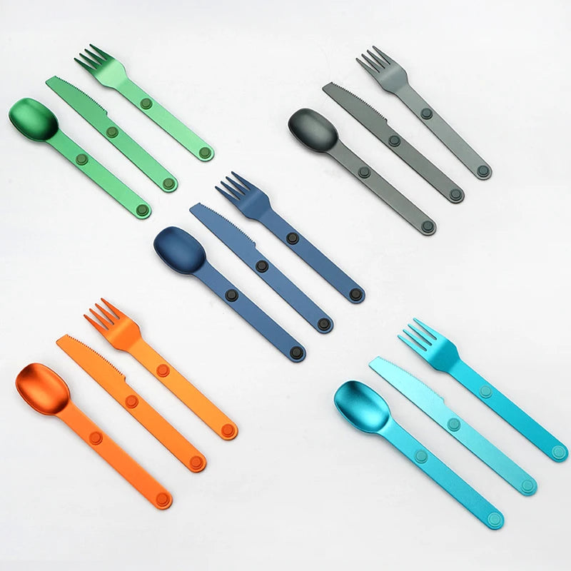 3pcs/set Magnetic Aluminum Cutlery Set - Travel Picnic Camping Cutlery Set Including Steak Knife, Spoon, Salad Fork
