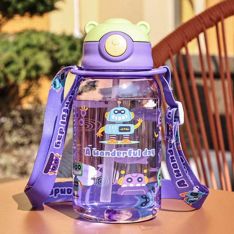 600ml Kids Water Sippy Cup Kids Water Bottle with Straw and Handle Portable Drinking Bottle Cup Children Outdoor Cups - AIAZ