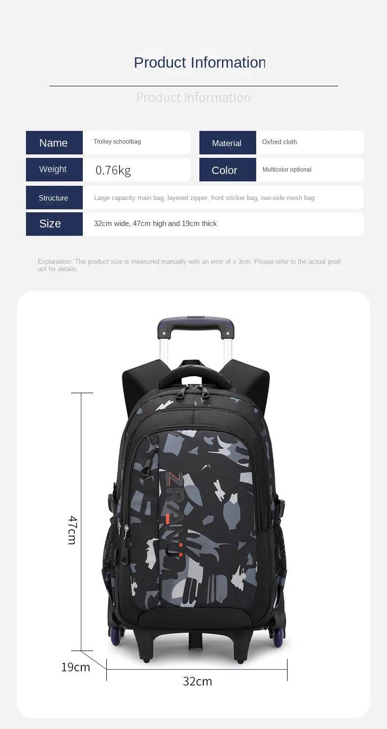 School Rolling backpack bag School Bags with wheels Student wheeled Backpacks for boys Children School Trolley Bag Waterproof - AIAZ