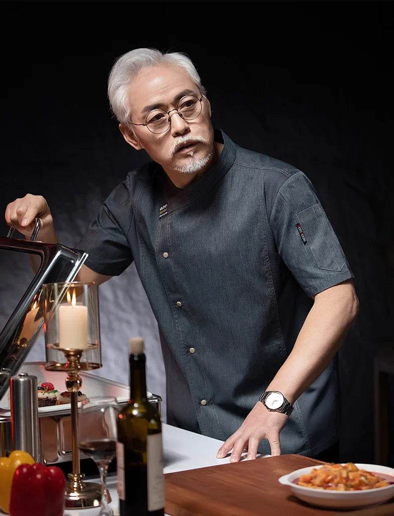 Men Head Chef Food service Kitchen Cooking Costume Pizzaiolo Cook Uniform Restaurant Chef's Jackets Bakery Cafe Working Clothes - AIAZ