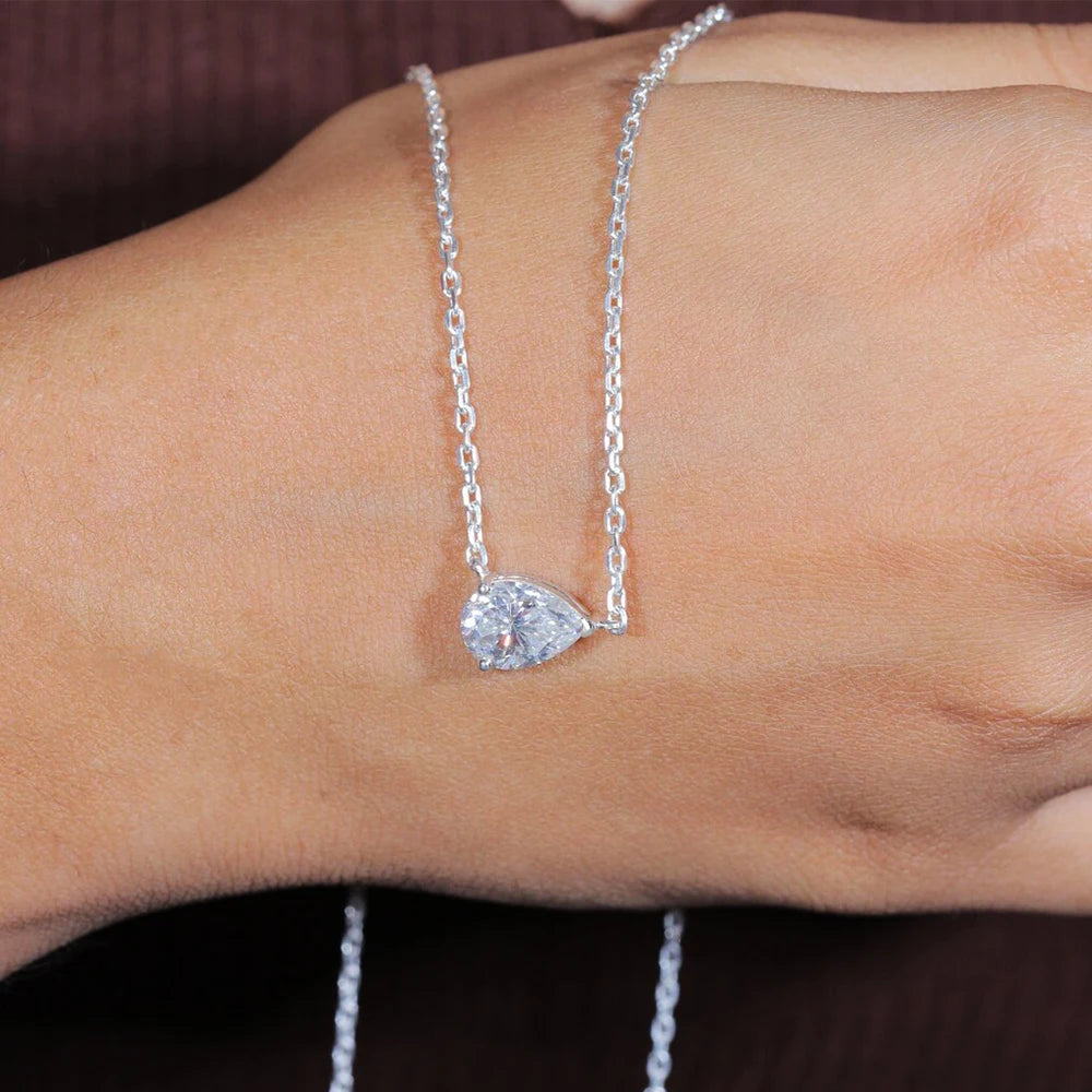 BXINY 1-3CT Pear Cut Moissanite Pendant Necklace S925 Silver East West Solitaire Water Drop Diamond Neck Chain for Women Jewelry