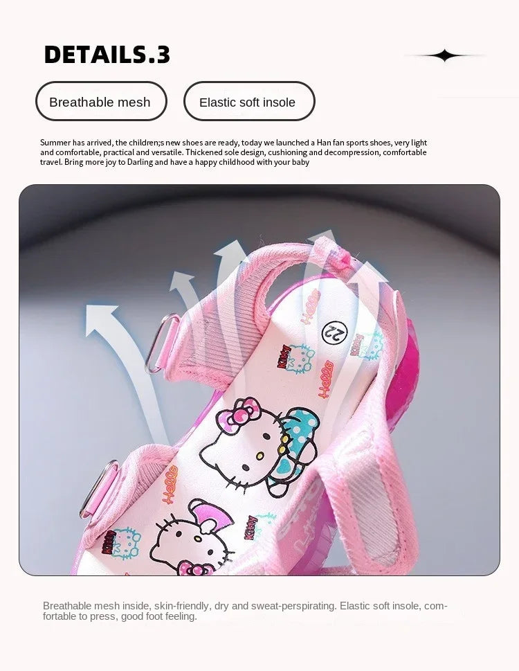 2024 Summer Baby LED Light Sandals For Girls Cute Hello Kitty Children's Casual Shoes Anti-slip Kids Beach Shoes Outdoor Shoes