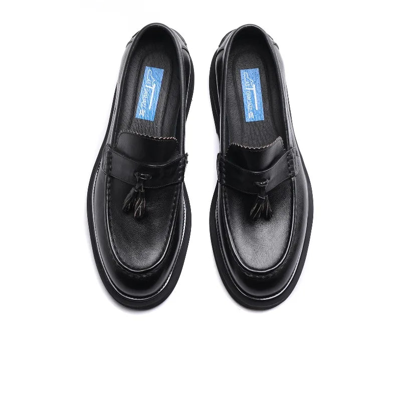 Mens Genuine Leather Loafers Slip On British Style Thick Sole Oxford Shoes Summer Casual Business Shoes