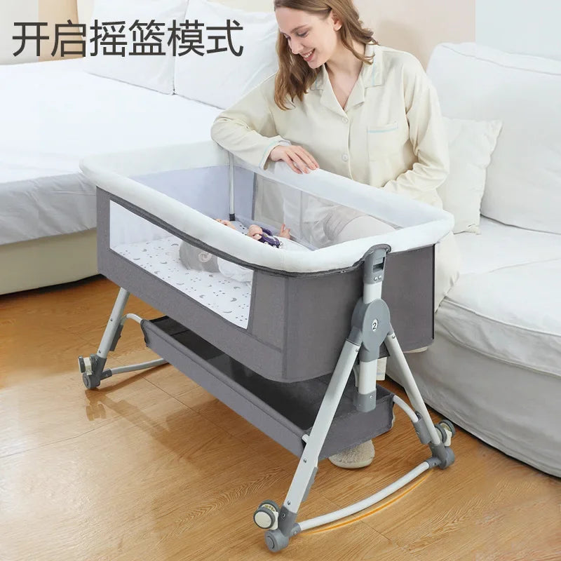 Newborn Bed Splicing Large Bed Baby Rocking  Children's Cradle  Multifunctional Movable and Foldable