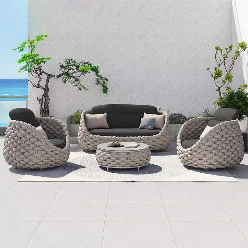 Outdoor Rattan Sofa Set, 2-Seat Patio Furniture for Balcony, Terrace, Villa or Courtyard, All-Weather Wicker Lounge Chair Combo