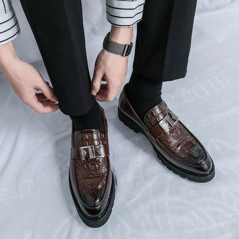 2025 men's party and business loafers, thick-sole men's formal thick-sole shoes, comfortable slip-on fashion casual shoes - AIAZ