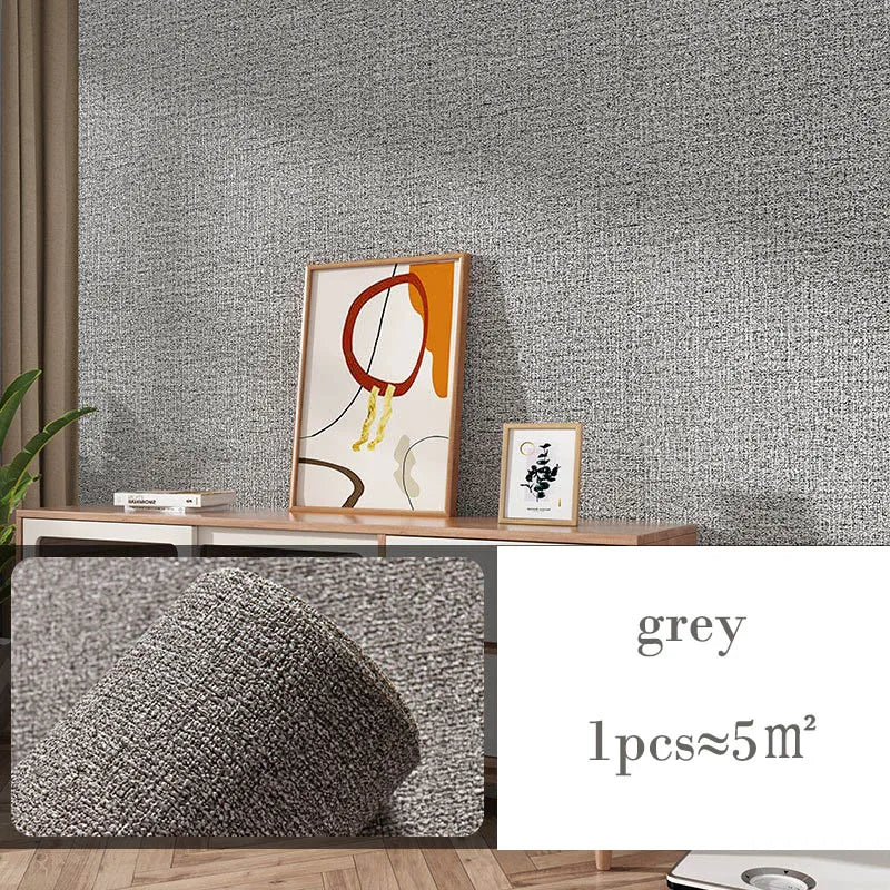 10m 3D Thicken self-adhesive thermal insulation wallpaper linen plain color decor wall stickers renovation anti-collision
