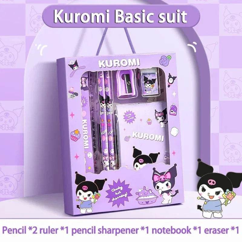 Sanrio Kuromi Stationery Set Cartoon Pencils Erasers Rulers Study Essentials School Supplies for Students Cute Desk Organizer - AIAZ