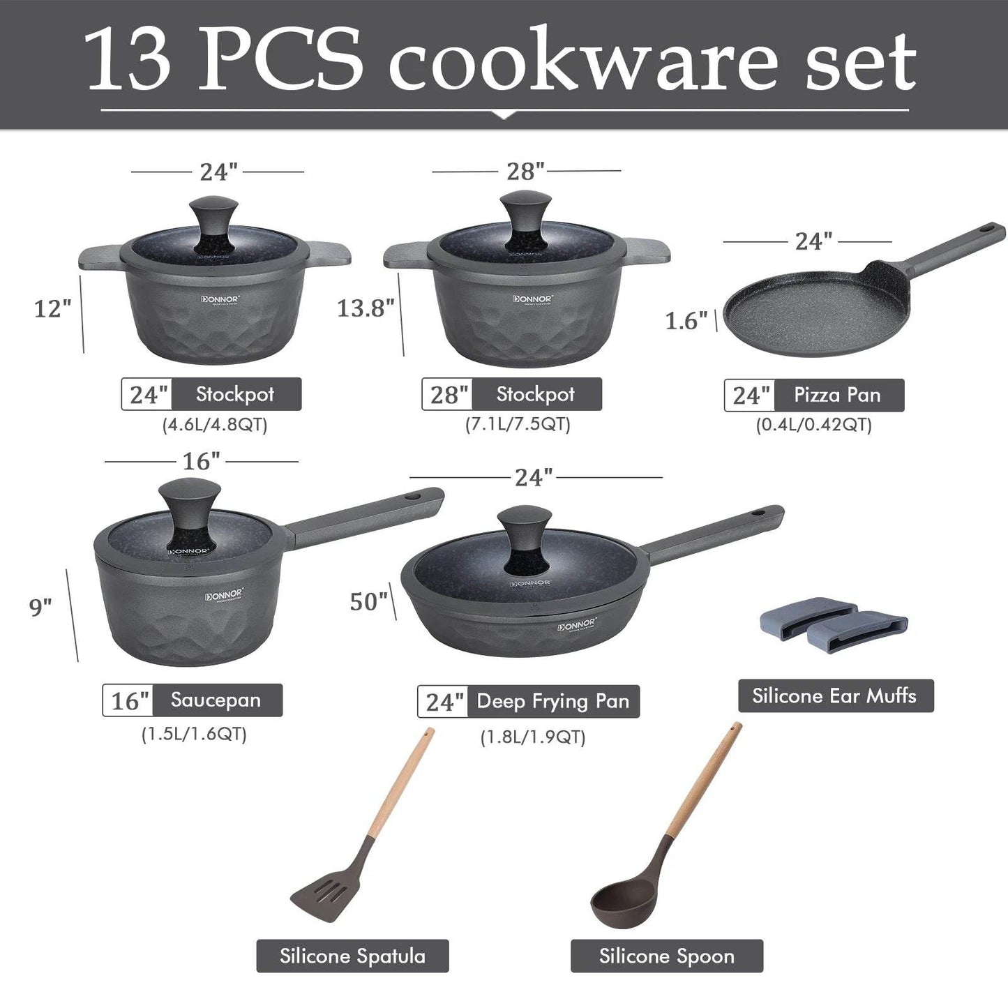 DONNOR Kitchen Cooking Set 12 Pcs Pots and Pans Set Non-toxic Healthy Pots and Pans Set Non Stick Saucepans Steamer Set - AIAZ
