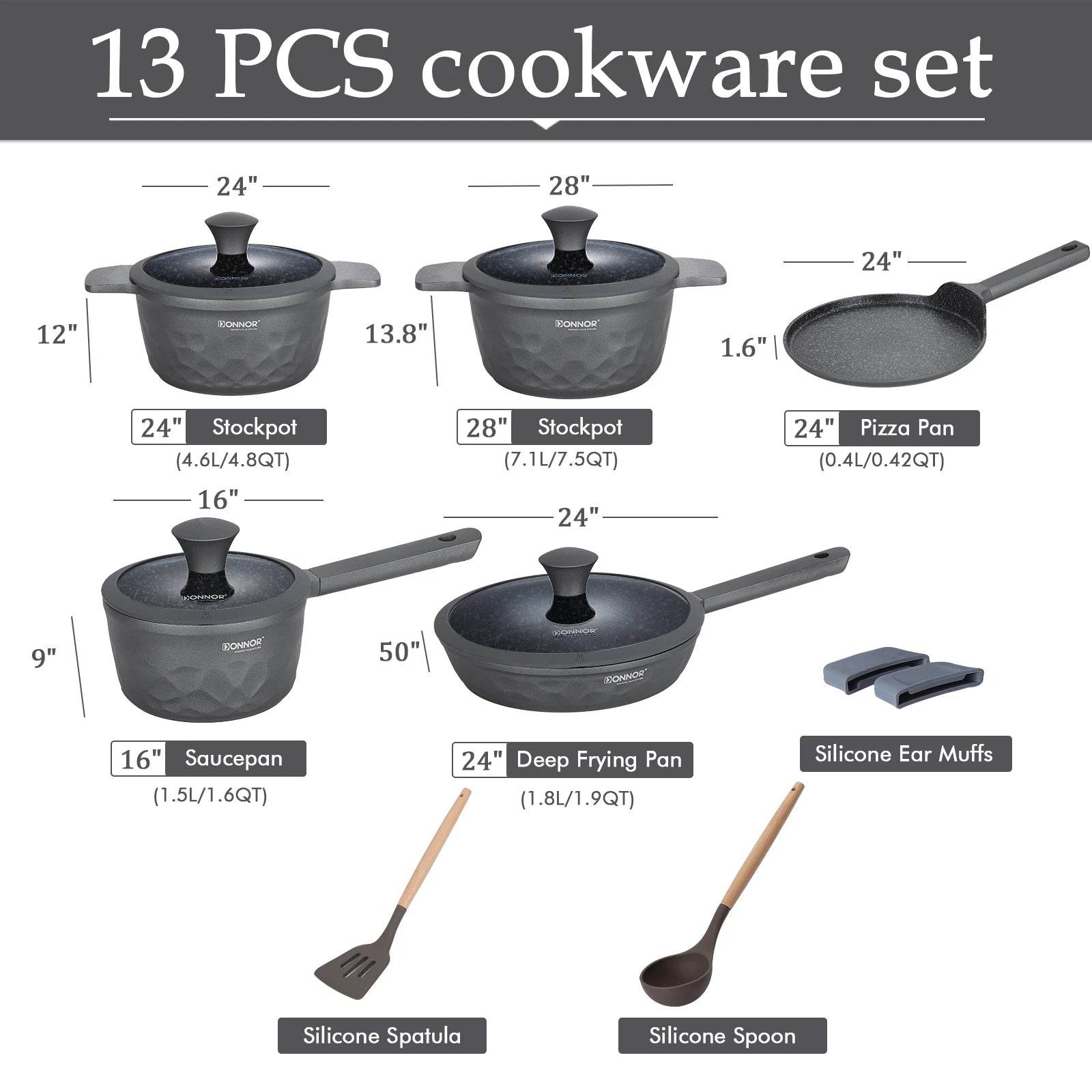 DONNOR Kitchen Cooking Set 12 Pcs Pots and Pans Set Non-toxic Healthy Pots and Pans Set Non Stick Saucepans Steamer Set - AIAZ