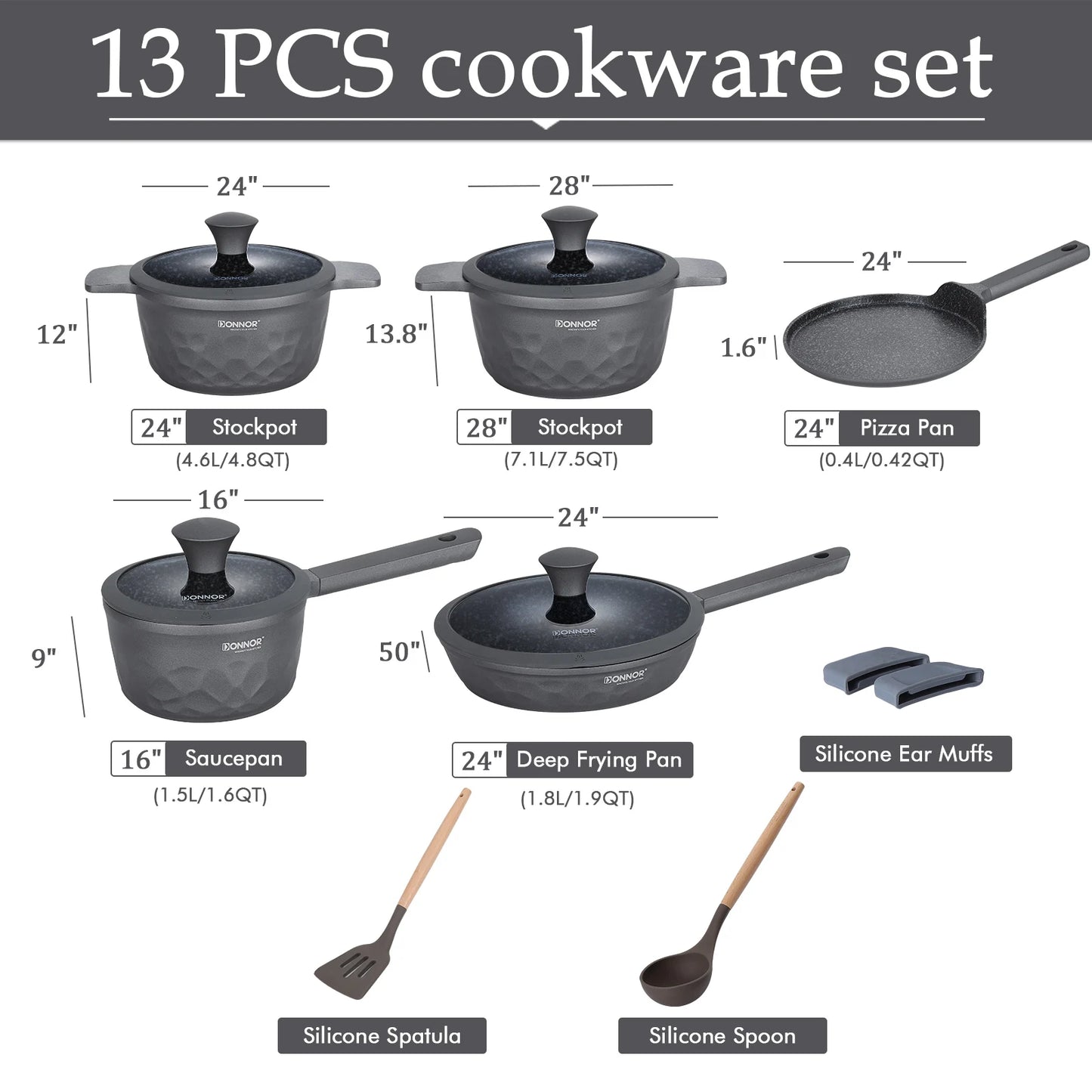 DONNOR Kitchen Cooking Set 12 Pcs Pots and Pans Set Non-toxic Healthy Pots and Pans Set Non Stick Saucepans Steamer Set