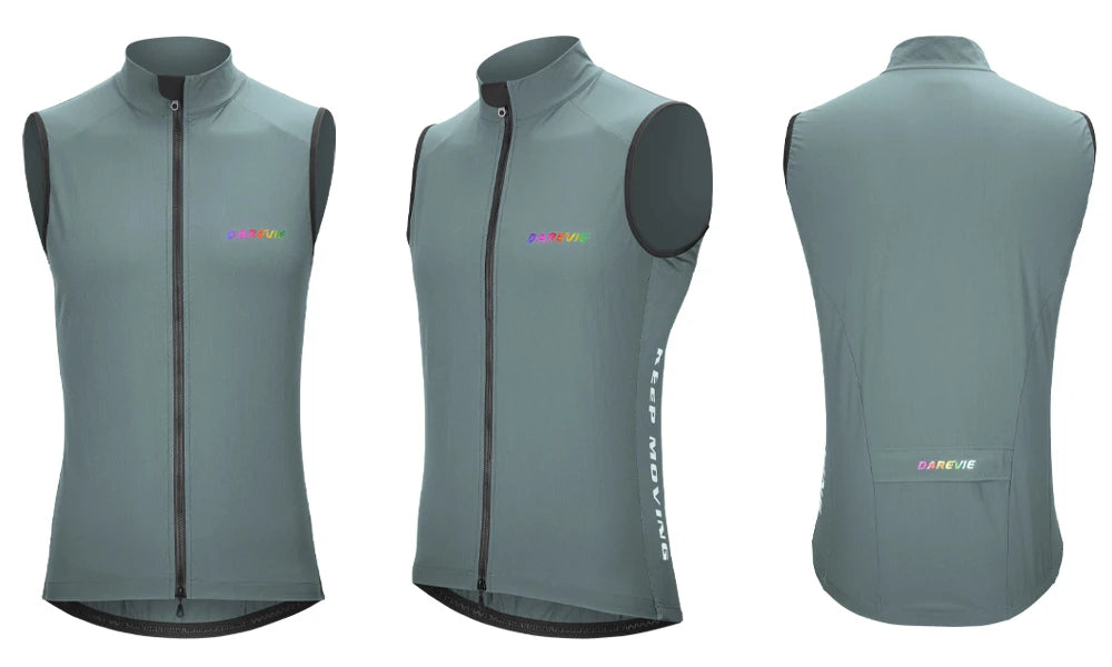 DAREVIE Cycling Vest Windproof Cycling Wind Gilet Waterproof 2 Way Zippers Cycling Windbreaker Back Zipper Pockets Men Women