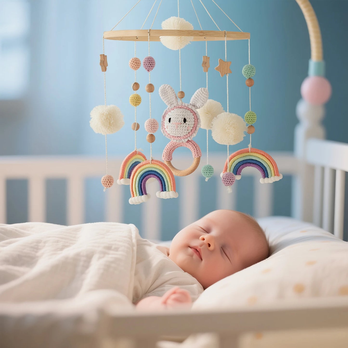 Baby Crib Mobile Wooden Wind Chime Bed Bell, Animal Crib Mobile With Music for Girls and Boys, Mobile for Bassinet Room Decor