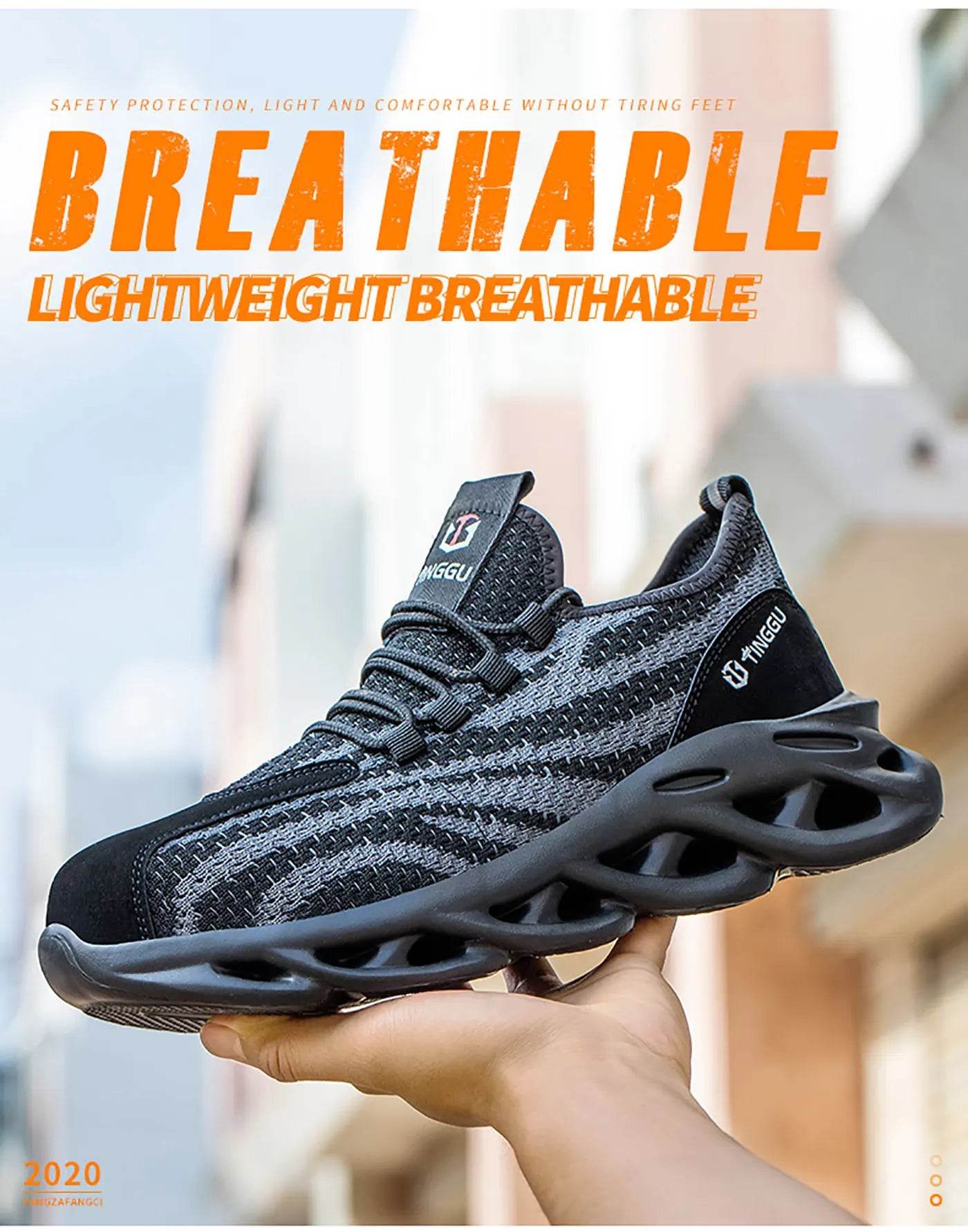 Men's safety shoes are anti impact, anti puncture, soft, comfortable, breathable, anti slip, and wear-resistant work shoes - AIAZ