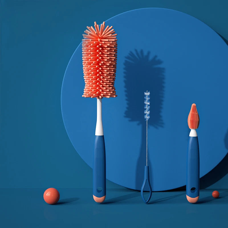 Silicone Bottle Cleaning Brush Baby Pacifier Straw Scrubber Small Brush 360 Degree Glass Cup Washing Kitchen Cleaning Tool Set