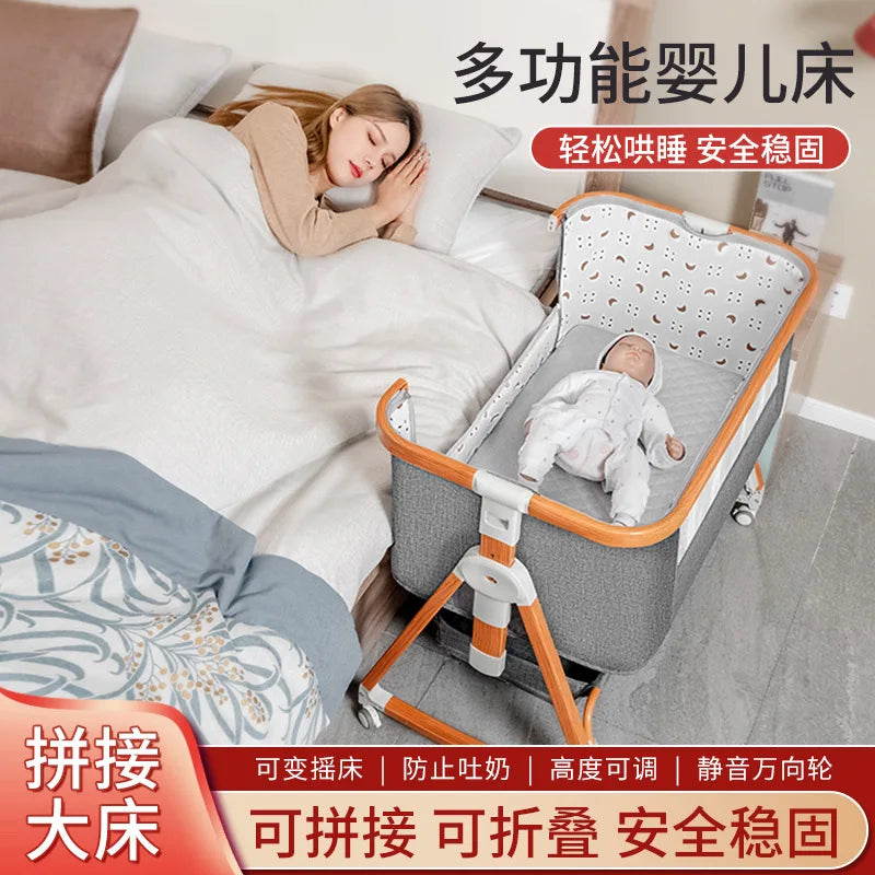 Baby bed splicing baby  movable portable cradle bed foldable multifunctional newborn adjustable