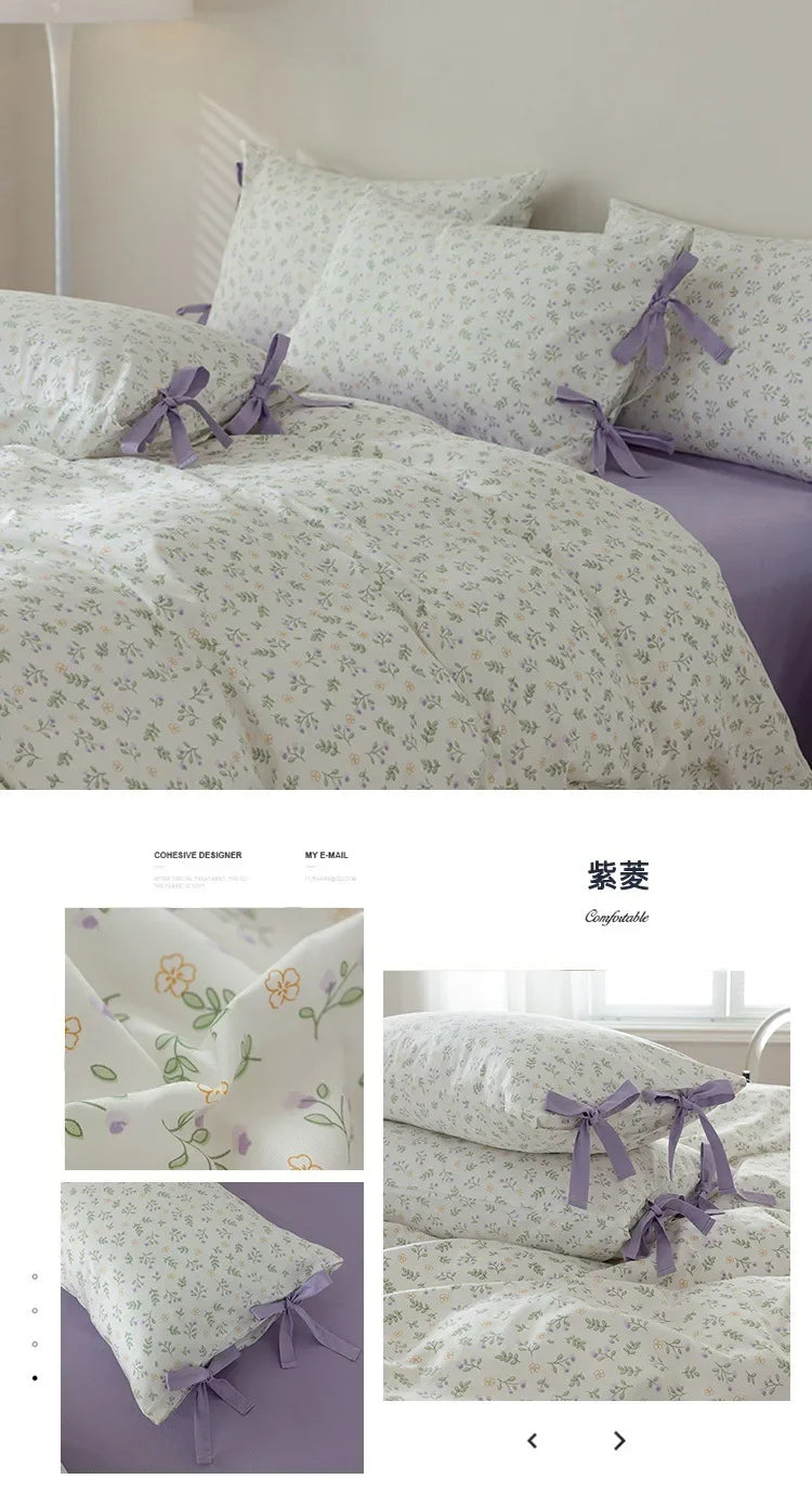 100% Cotton Bedding Set Flower Style Duvet Cover with Pillow Case Single Bedding Set Skincare Sheet Set