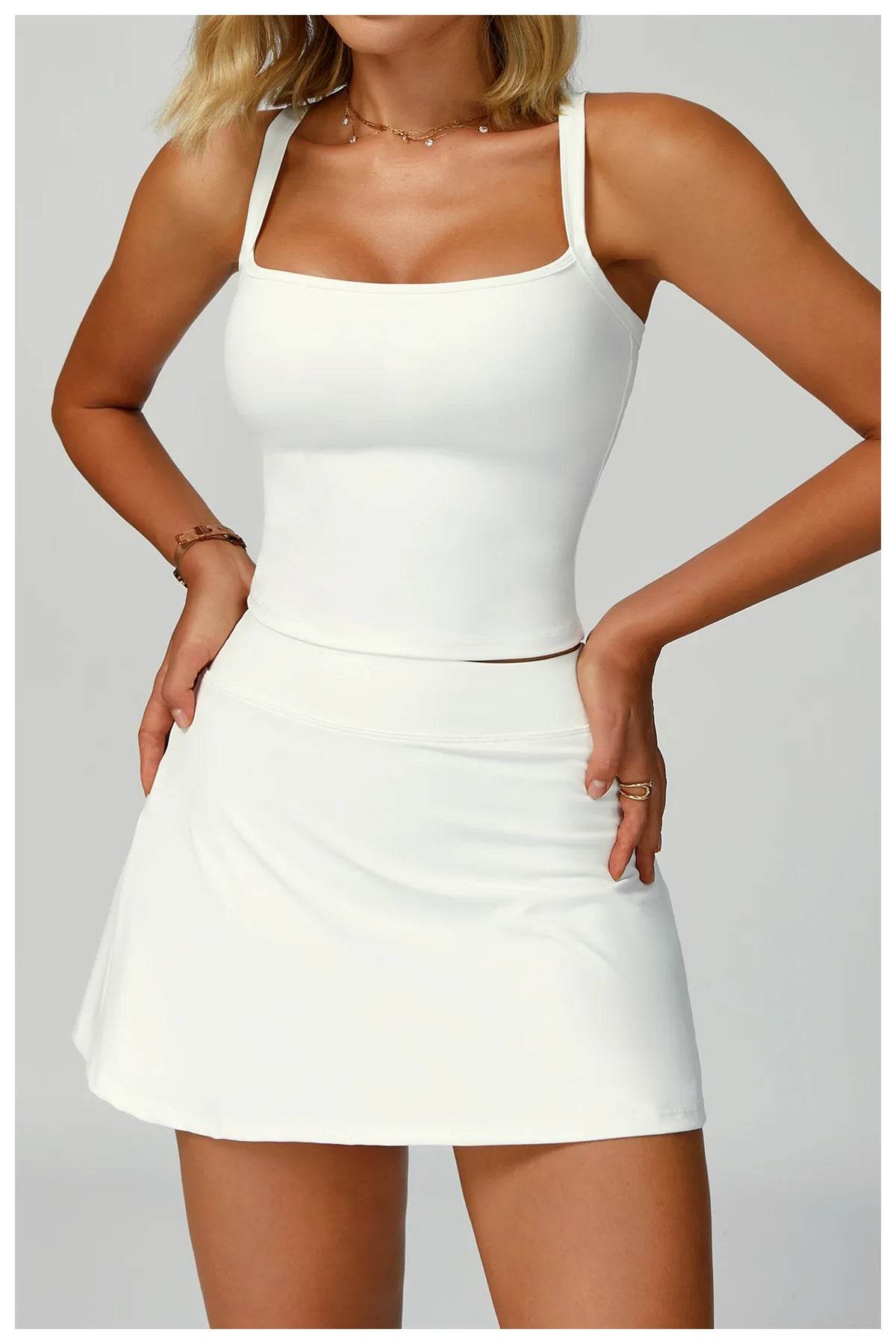 Tennis Top and Skirt Set Women Summer Sport Active Wear Badminton Golf Wear Yoga Outdoor Running Suit Black White Pink Skort - AIAZ