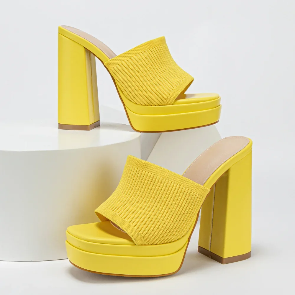 Summer Fashion Waterproof Platform Open Toe Knitted Comfortable Sexy Women High Heel Slippers Party Wedding Shoes