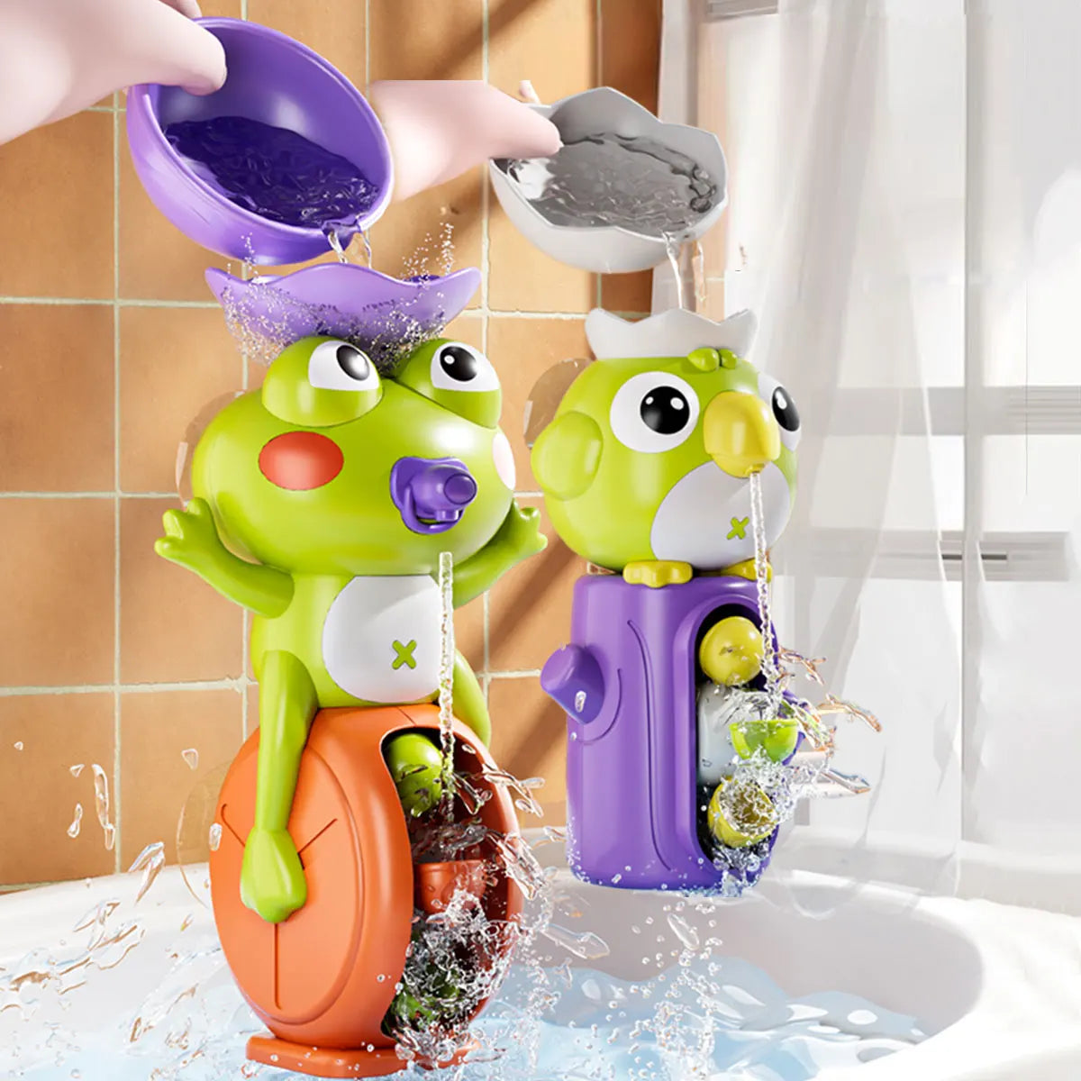 New Frog/ Bird Waterwheel Bath Toy for Children Kid Water Play Game in Shower Montessori Gift Spinner with Suction Cup Bathroom