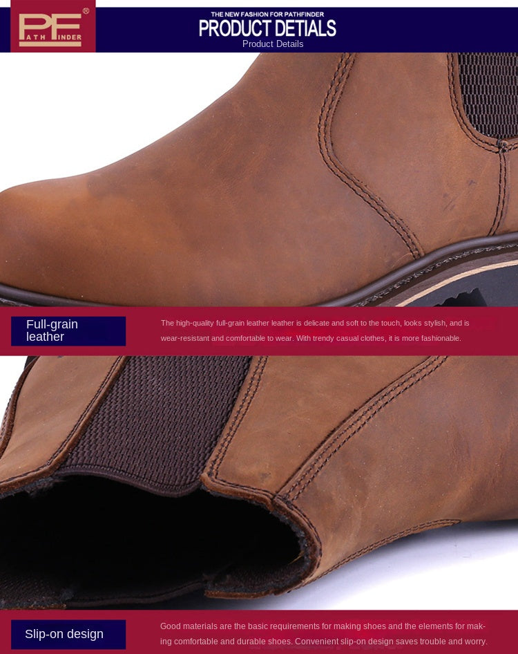 Goodyear-Welted Vintage Men Genuine Leather Ankle Motorcycle Boots Women Casual Elastic Goth Shoes Men Punk Work Boots