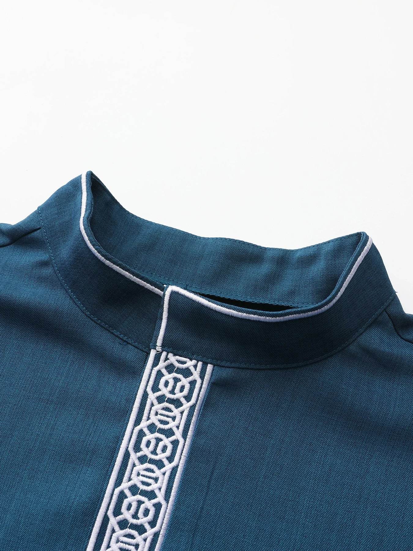 Muslim men's robe long-sleeved ethnic style embroidered stand collar Arabic clothing men's Islamic casual robe - AIAZ