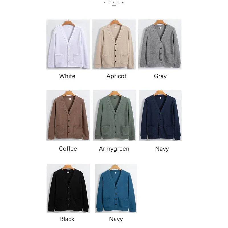 BROWON New Knitted Sweater Cardigan Men 2025 Autumn Solid Casual Man Clothes Korean Fashion 80% Cotton V-Neck Collar Sweater Men - AIAZ