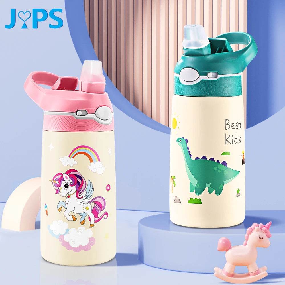 400ML Water Bottle for Children,Thermos With Cute Pattern,Children Thermal Bottle , School Kids Water Bottle With Straw BPA Free - AIAZ