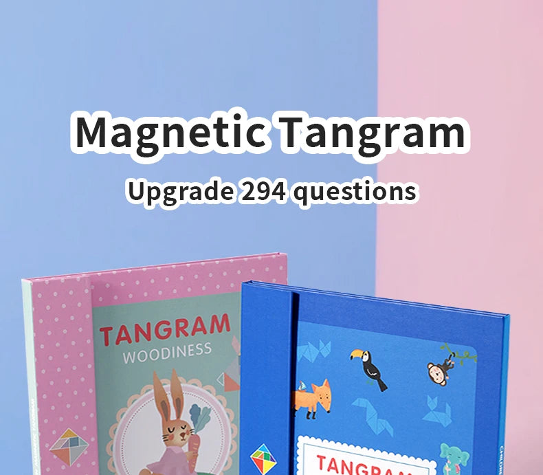 Montessori Wooden Jigsaw Magnetic Tangram Puzzle Book Educational Toys For Kid Learning Logical Game Geometric Shape Block