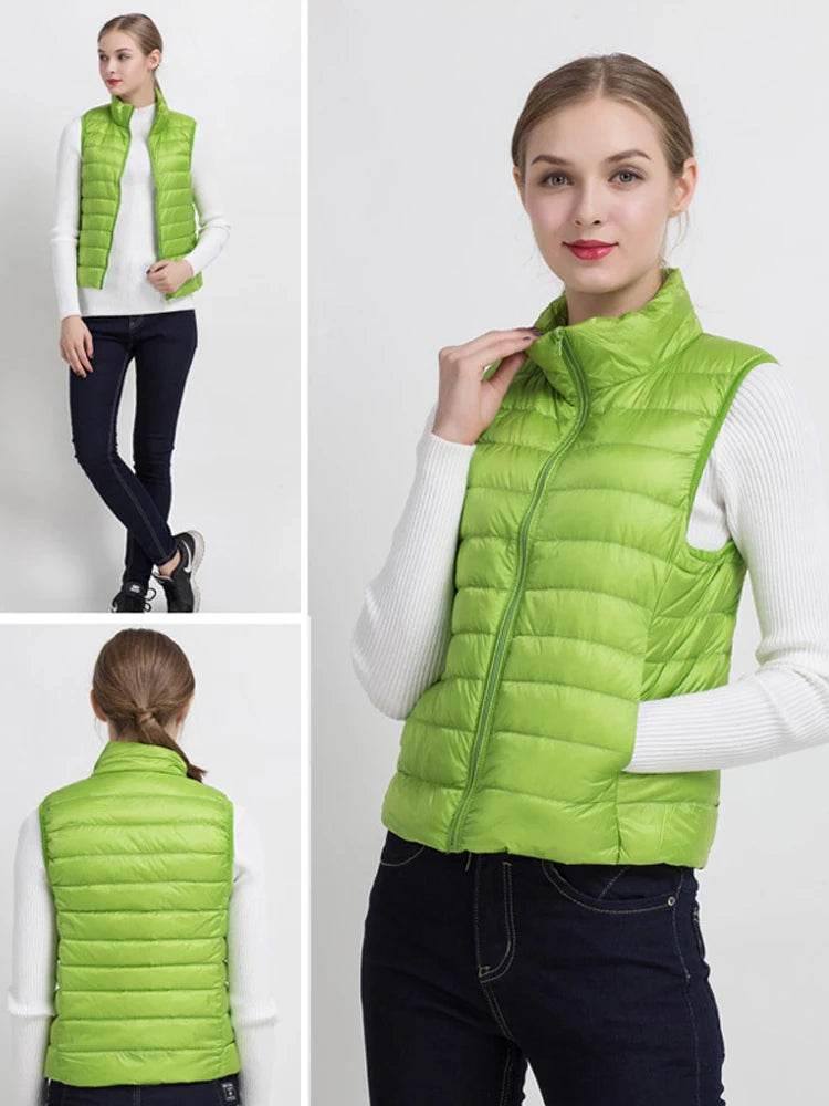 0-10℃ Women Vests Autumn Winter Ultra Light Duck Down Vest Female Slim Sleeveless Jacket Windproof Warm Puffer Waistcoat 4XL - AIAZ