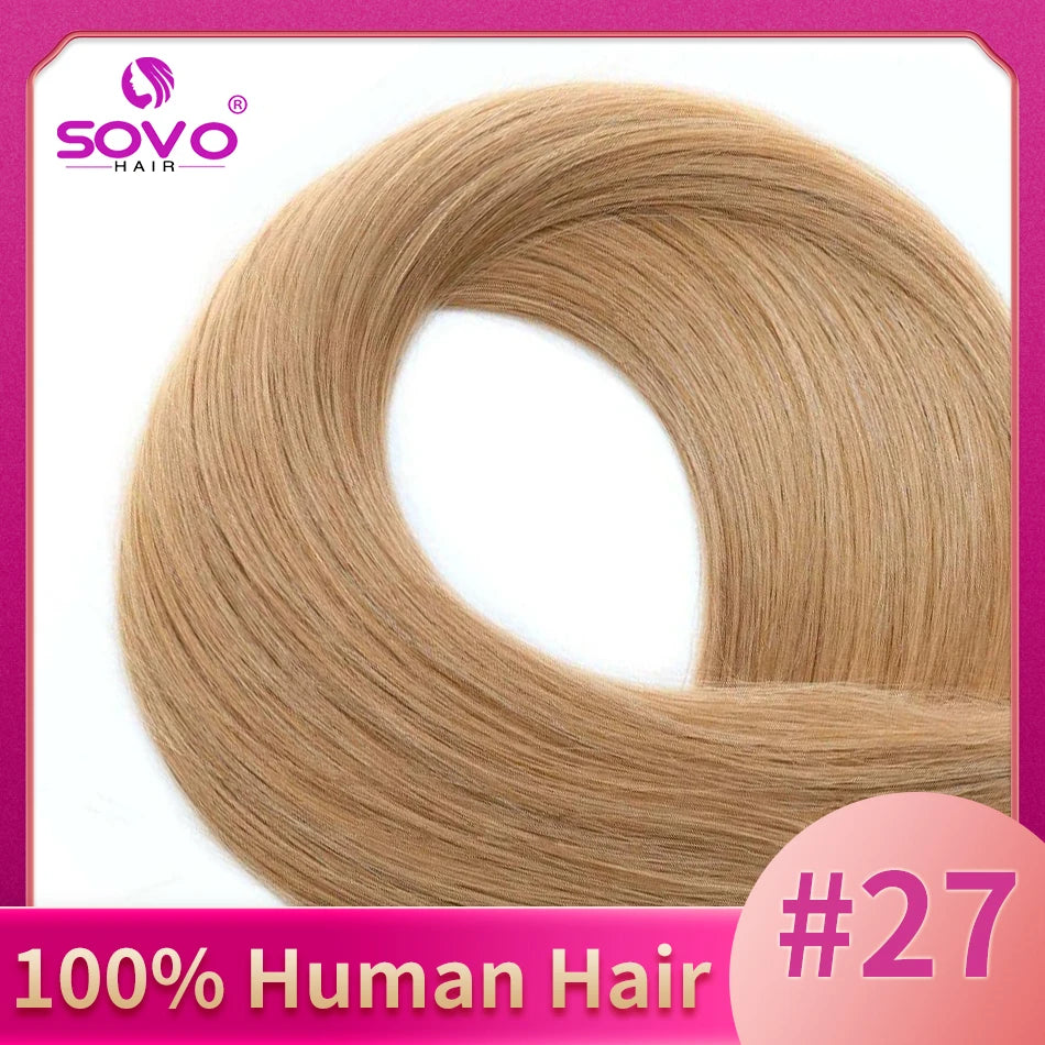 SOVO 100 Strands Nano Rings Human Hair Extensions Natural Blonde Micro Bead Loop Pre Bonded Remy European Straight Hair