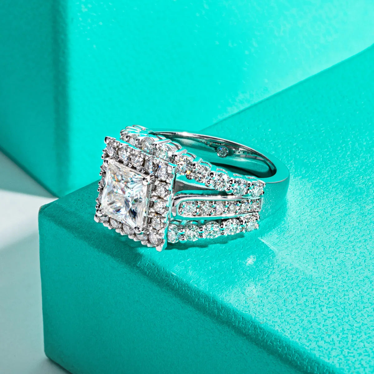 AnuJewel Princess Cut Moissanite Engagement Ring 3.884cttw D Color 925 Sterling Silver Luxurious Women's Jewelry Birthday gifts