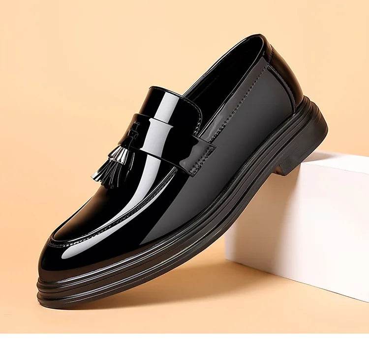 2024 New Men's Casual Business Leather Shoes Bright Black Wedding Banquet Dress Leather Shoes Large fashion Men's Shoes 38-48 - AIAZ