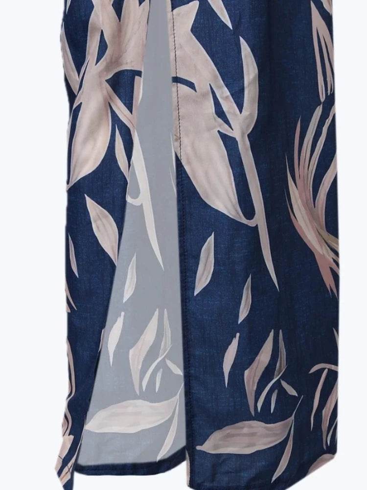 Jumpsuit Women Summer Fashion Halter Plants Print Backless Slit Wide Leg Casual Sleeveless Long Boho Vacation Jumpsuit - AIAZ