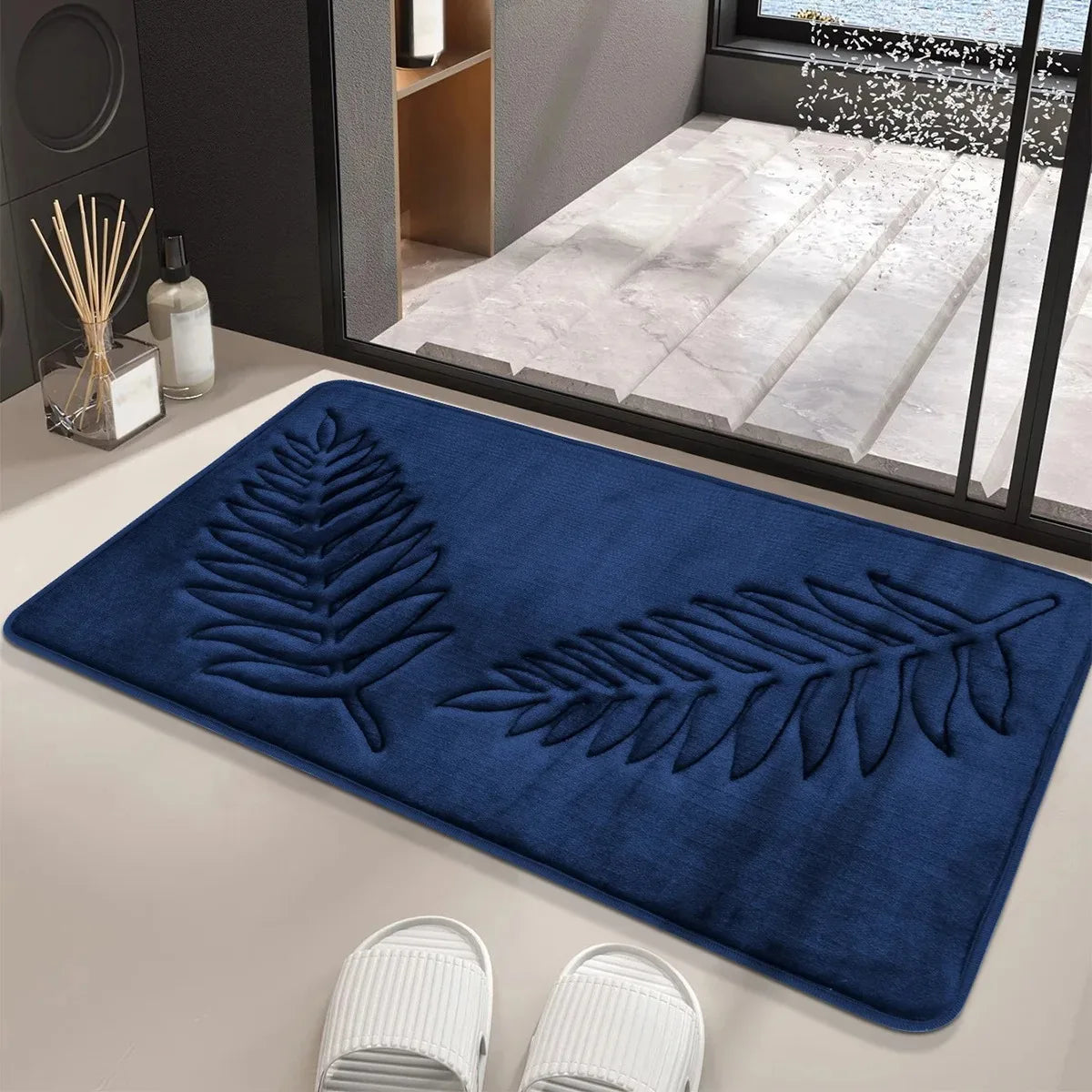 3 Piece Bathroom Mat Memory Foam Ultra Soft and Absorbent Leaf Bath Rugs Thick Washable For Bathroom Toilet Tub Mat Set