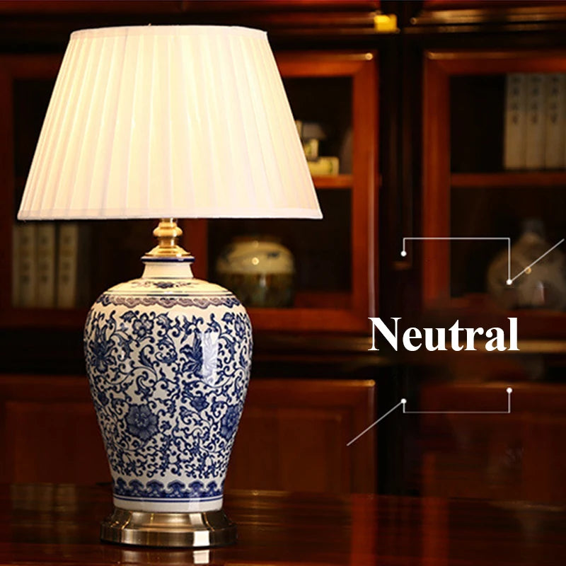 ANITA Modern Ceramics Table Lamps LED Dimming Chinese Blue And White Porcelain Desk Light for Home Living Room Bedroom