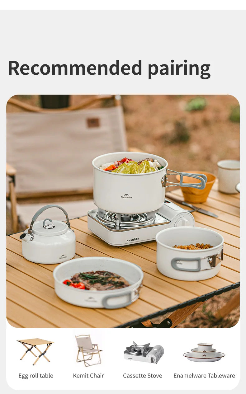 Naturehike Camping Cookware Ceramic Non-Stick Set Lightweight Portable Tableware Kettle Frying Pan Pot Cookset Kitchen Utensils
