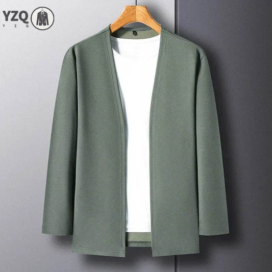 New Men's Casual Solid Color Long Sleeved Cardigan Cloak Spring and Autumn Fashionable Comfortable Top - AIAZ